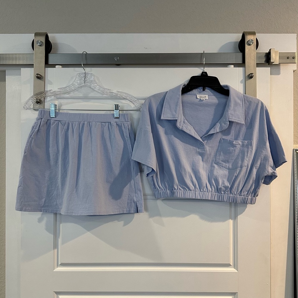 Le Lis Baby Blue Top and Skirt Set (Top: L; Skirt: S)